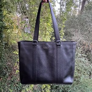 COACH Hudson Double Handle Structured Tote Work Bag Black AUTHENTIC C8157